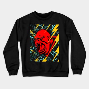 big gorilla and so angry and strong with thander and black background thats cool be strong Crewneck Sweatshirt